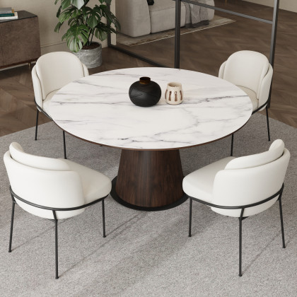 HMR Linenic Series Modern Dining Chairs with Linen Upholstery - White/Black, Set of 4