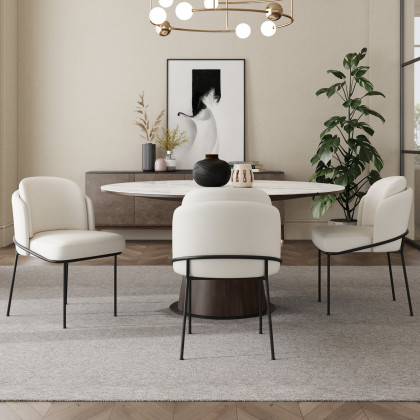 HMR Linenic Series Modern Dining Chairs with Linen Upholstery - White/Black, Set of 4
