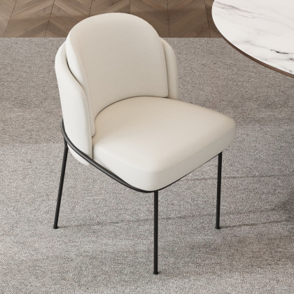 HMR Linenic Series Modern Dining Chairs with Linen Upholstery - White/Black, Set of 4