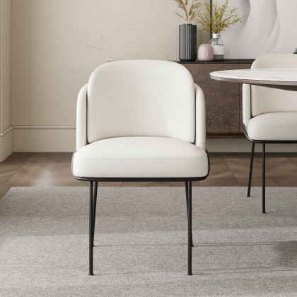 HMR Linenic Series Modern Dining Chairs with Linen Upholstery - White/Black, Set of 4