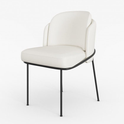 HMR Linenic Series Modern Dining Chairs with Linen Upholstery - White/Black, Set of 4