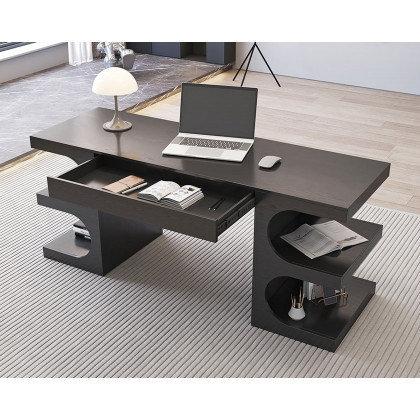 HMR 64.2" Modern Writing Desk Office Desk with 1 Drawer & 4 Open Shelves - Black