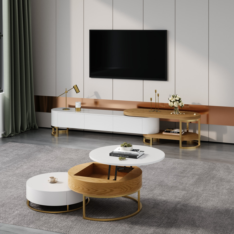 HMR - Nesnesis Extendable TV Stand & Lift-top Coffee Table Set