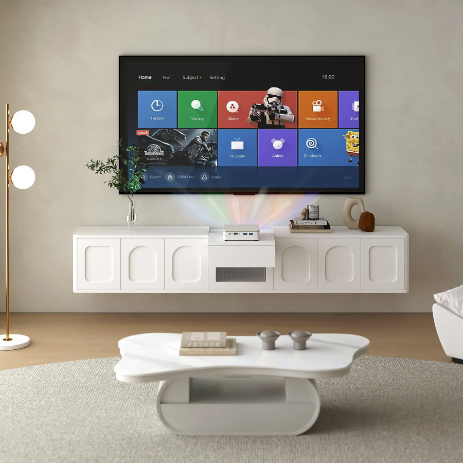 HMR - 69.3" Floating White TV Stand for Projector