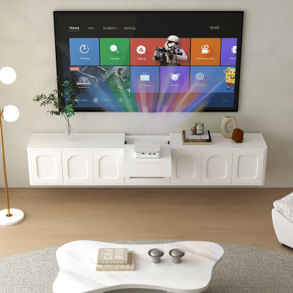 HMR - 69.3" Floating White TV Stand for Projector