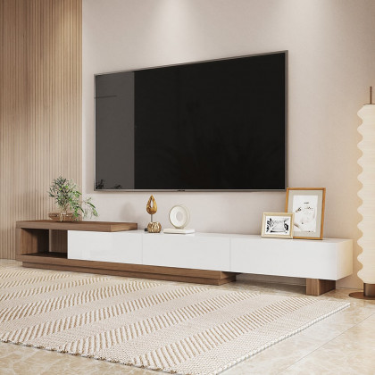 HMR Quoint Extendable TV Stand & Coffee Table Set - White & Walnut, 1790mm-2550mm