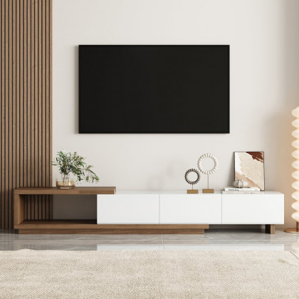 HMR Quoint Extendable TV Stand & Coffee Table Set - White & Walnut, 1790mm-2550mm