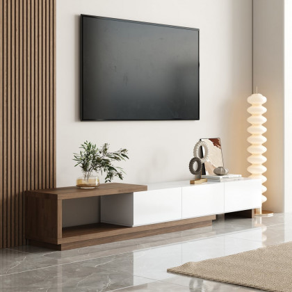 HMR Quoint Extendable TV Stand & Coffee Table Set - White & Walnut, 1790mm-2550mm