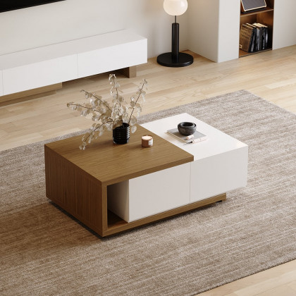 HMR Quoint Extendable TV Stand & Coffee Table Set - White & Walnut, 1790mm-2550mm