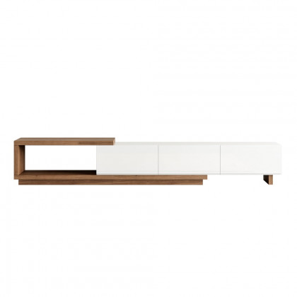 HMR Quoint Extendable TV Stand & Coffee Table Set - White & Walnut, 1790mm-2550mm