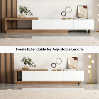 HMR Quoint Extendable TV Stand & Coffee Table Set - White & Walnut, 1790mm-2550mm