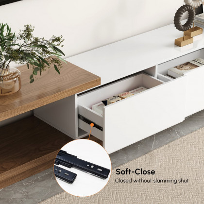 HMR Quoint Extendable TV Stand & Coffee Table Set - White & Walnut, 1790mm-2550mm