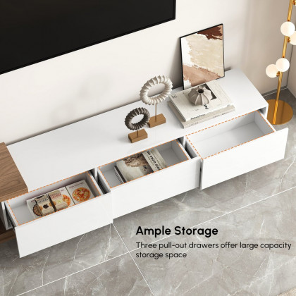 HMR Quoint Extendable TV Stand & Coffee Table Set - White & Walnut, 1790mm-2550mm