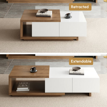 HMR Quoint Extendable TV Stand & Coffee Table Set - White & Walnut, 1790mm-2550mm