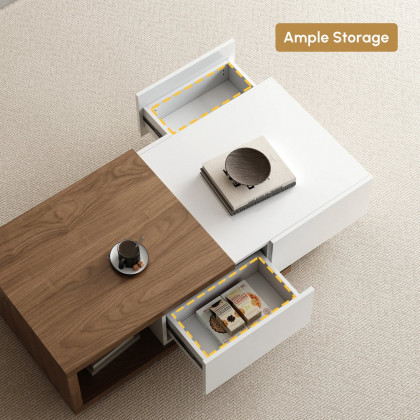 HMR Quoint Extendable TV Stand & Coffee Table Set - White & Walnut, 1790mm-2550mm