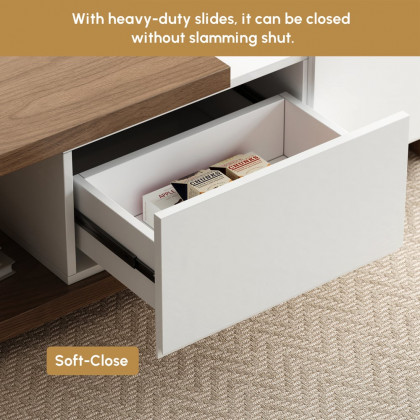 HMR Quoint Extendable TV Stand & Coffee Table Set - White & Walnut, 1790mm-2550mm