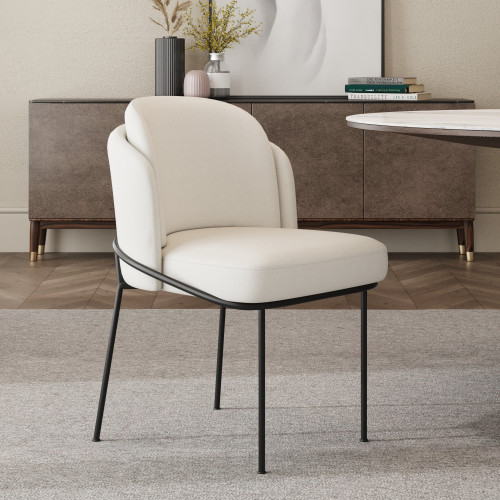 HMR Linenic Series Modern Dining Chairs with Linen Upholstery - White/Black, Set of 6