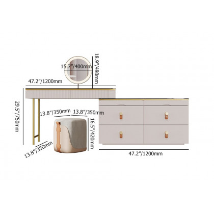 HMR - Chanor Modern Champagne Dresser Vanity Set Extendable Desk Vanity Combo Stool & Light