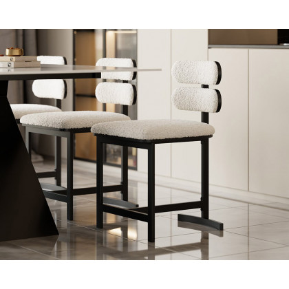 HMR Modern Wood Dining Chairs with PU Leather - White, Boucle, 1-Piece