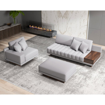 HMR 126" L-Shaped Modular Sectional with Chaise & Ottoman - Gray, Leather
