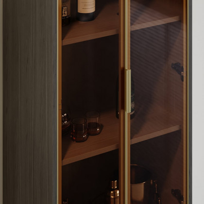 HMR - Modern Gray Bar Cabinet with Glass Doors & 2-Drawer Storage Home Bar Cabinet