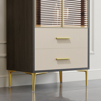 HMR - Modern Gray Bar Cabinet with Glass Doors & 2-Drawer Storage Home Bar Cabinet