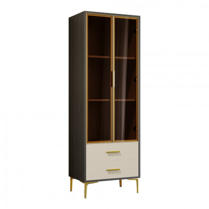 HMR - Modern Gray Bar Cabinet with Glass Doors & 2-Drawer Storage Home Bar Cabinet