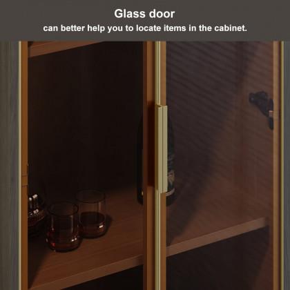 HMR - Modern Gray Bar Cabinet with Glass Doors & 2-Drawer Storage Home Bar Cabinet
