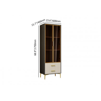 HMR - Modern Gray Bar Cabinet with Glass Doors & 2-Drawer Storage Home Bar Cabinet