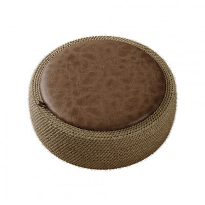 HMR - Coastal Round Woven Rope Drum Coffee Table in Brown with Storage