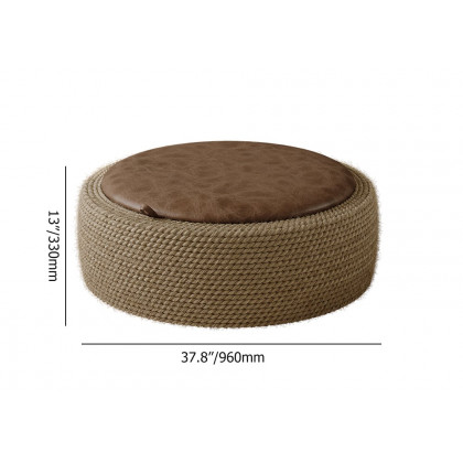 HMR - Coastal Round Woven Rope Drum Coffee Table in Brown with Storage