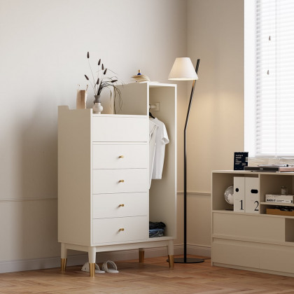 HMR - Modern White Mirrored Dresser Chifforobe Wardrobe Closet with 4 Drawers