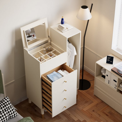 HMR - Modern White Mirrored Dresser Chifforobe Wardrobe Closet with 4 Drawers