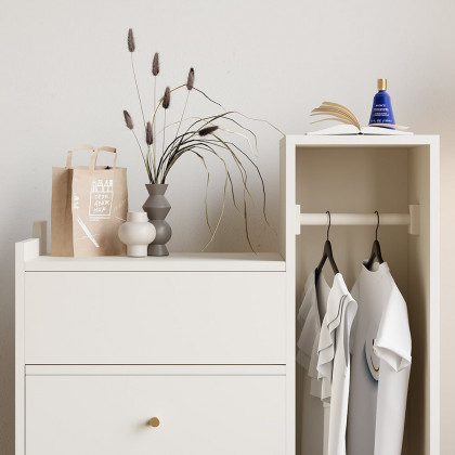 HMR - Modern White Mirrored Dresser Chifforobe Wardrobe Closet with 4 Drawers