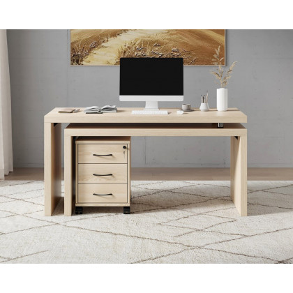 HMR Modern Swivel Desk & Home Office Chair Set L-Shaped Rotating Desk Adjustable - Distressed White