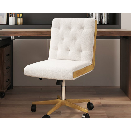 HMR Modern Swivel Desk & Home Office Chair Set L-Shaped Rotating Desk Adjustable - Distressed White