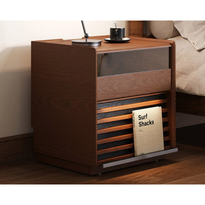 HMR Modern Walnut Nightstand with Light Wood Bedside Table with 2 Drawers - Walnut, Set Of 2
