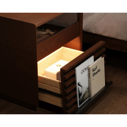 HMR Modern Walnut Nightstand with Light Wood Bedside Table with 2 Drawers - Walnut, Set Of 2