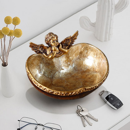 HMR - Shellium Vintage Bronze Angel Decorative Storage Tray Holder Desk Entryway Storage