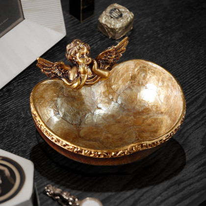 HMR - Shellium Vintage Bronze Angel Decorative Storage Tray Holder Desk Entryway Storage