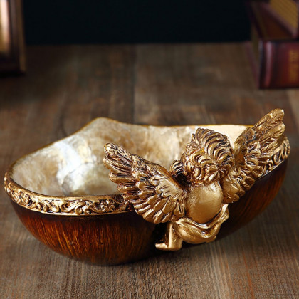 HMR - Shellium Vintage Bronze Angel Decorative Storage Tray Holder Desk Entryway Storage