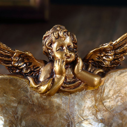 HMR - Shellium Vintage Bronze Angel Decorative Storage Tray Holder Desk Entryway Storage