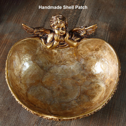 HMR - Shellium Vintage Bronze Angel Decorative Storage Tray Holder Desk Entryway Storage