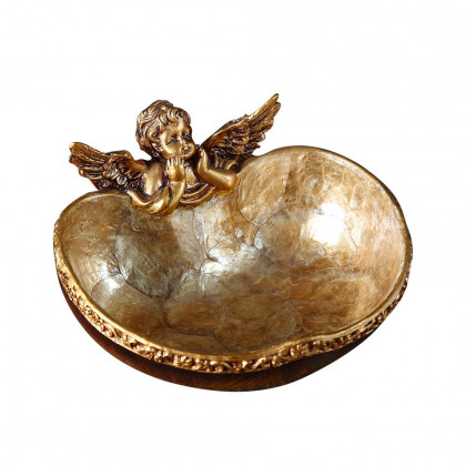 HMR - Shellium Vintage Bronze Angel Decorative Storage Tray Holder Desk Entryway Storage