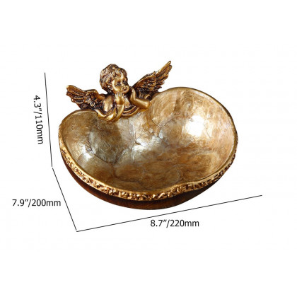 HMR - Shellium Vintage Bronze Angel Decorative Storage Tray Holder Desk Entryway Storage