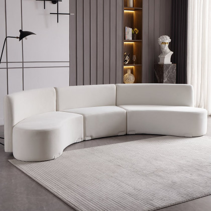 HMR - 120" Modern White Curved Sectional Floor Sofa Velvet Upholstery for Living Room