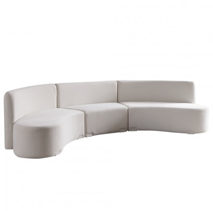 HMR - 120" Modern White Curved Sectional Floor Sofa Velvet Upholstery for Living Room