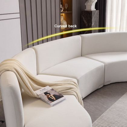 HMR - 120" Modern White Curved Sectional Floor Sofa Velvet Upholstery for Living Room