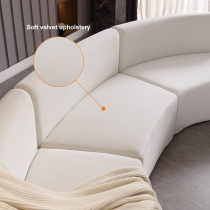 HMR - 120" Modern White Curved Sectional Floor Sofa Velvet Upholstery for Living Room