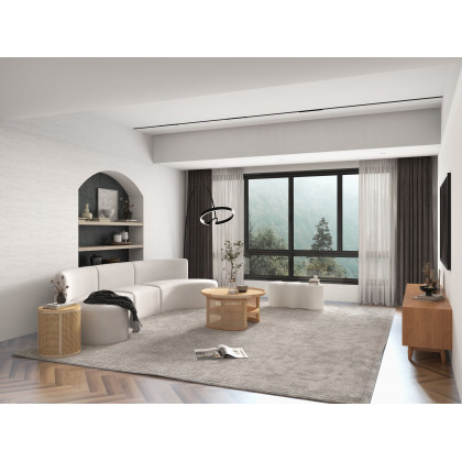 HMR - 120" Modern White Curved Sectional Floor Sofa Velvet Upholstery for Living Room